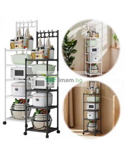 Етажерка стелаж с колела и куки на 5 нива за баня и кухня